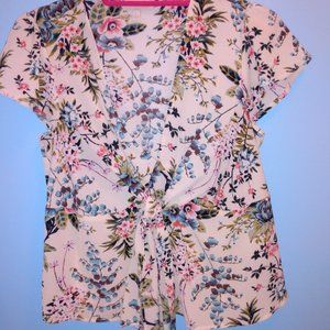 GB top Junior size large blue and pink floral